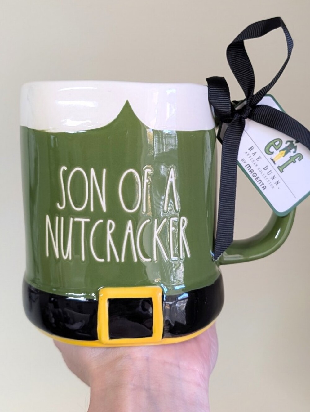 Rae Dunn x Elf SON OF A NUTCRACKER Buddy the Elf Mug with Belt Design 🧝